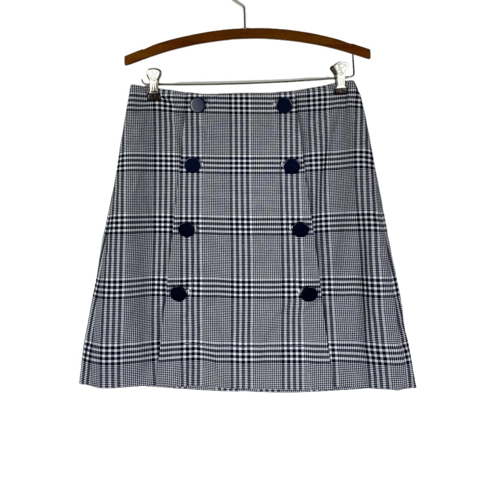 Loft Plaid Skirt Blue White Button Detail Sz. 4